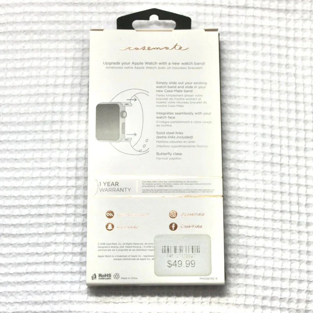 NWT Case-Mate Rose Gold Metal Linked Apple Watch Band Series 1-4 38-40 mm